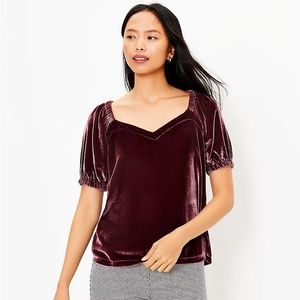 LOFT Velvet Puff Sleeve Top in Bold Bordeaux XL